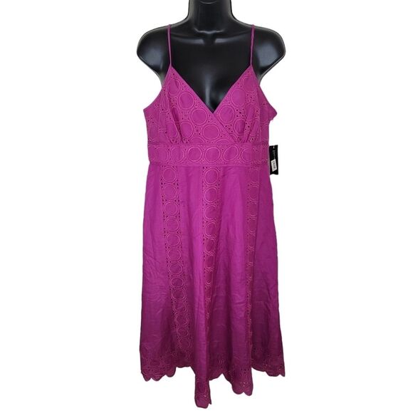 Jones New York Nwt Cerise Circle Embroidered Dress Size 12 - Picture 1 of 9